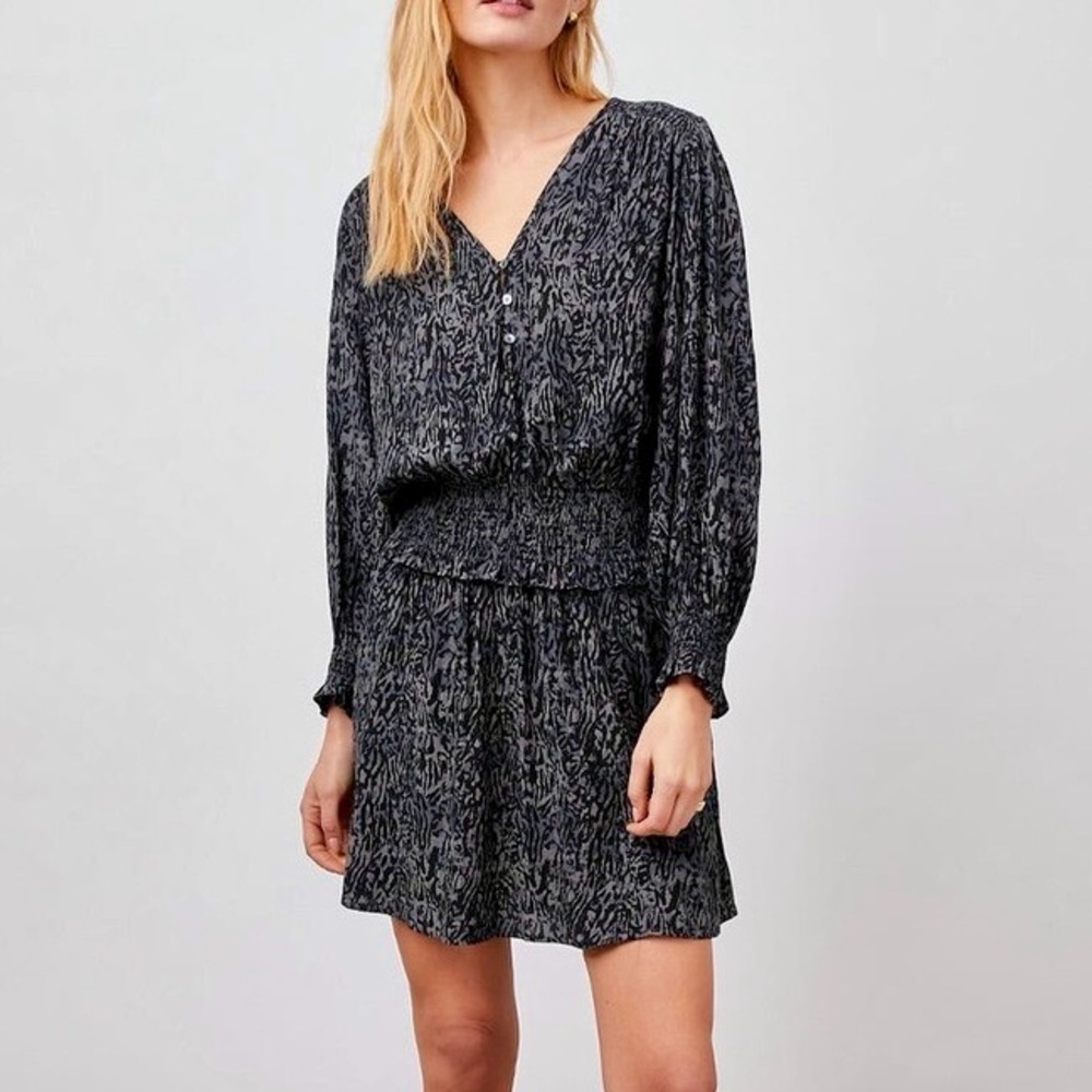 Rails Zana Black and Gray Long Sleeve Dress with Smocked Waist Size XL